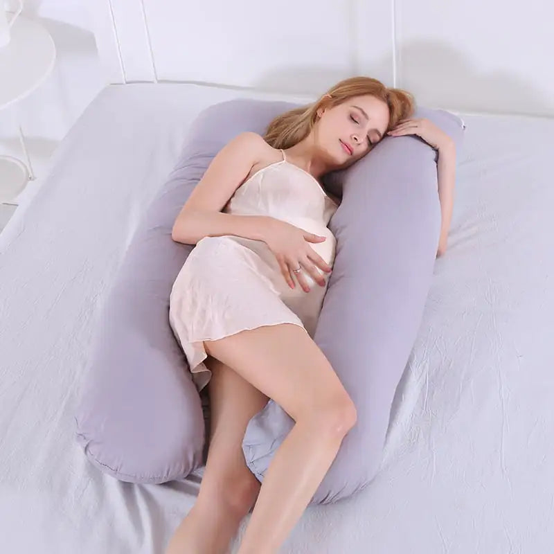 U-Shaped Pure Cotton Maternity Pillow in Solid Color