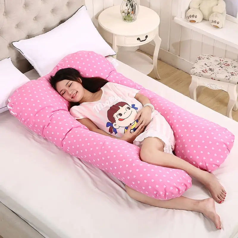 U-Shaped Pure Cotton Maternity Pillow in Solid Color